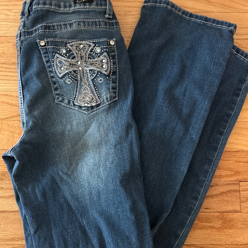 Earl Jeans Embellished Rhinestones Stretch Slim Boot Cut Size 8 Women Denim Pant